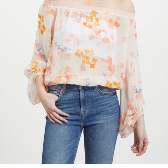 7 For All Mankind Silk Floral Blouse Peach Size XS - Picture 1 of 9